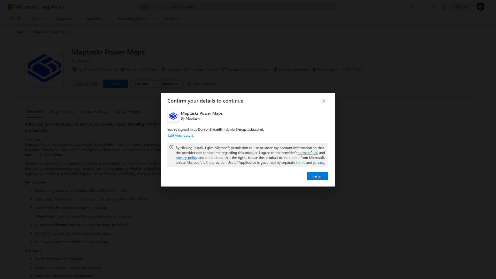 Appsource Install Confirmation