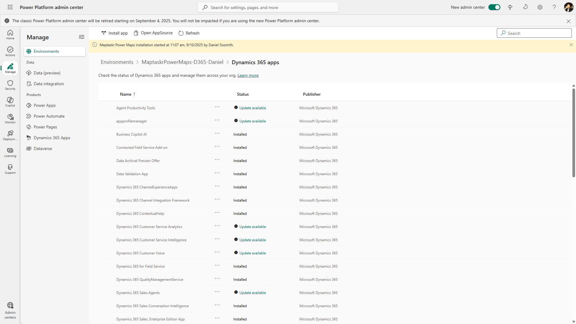 AppSource Install Notification