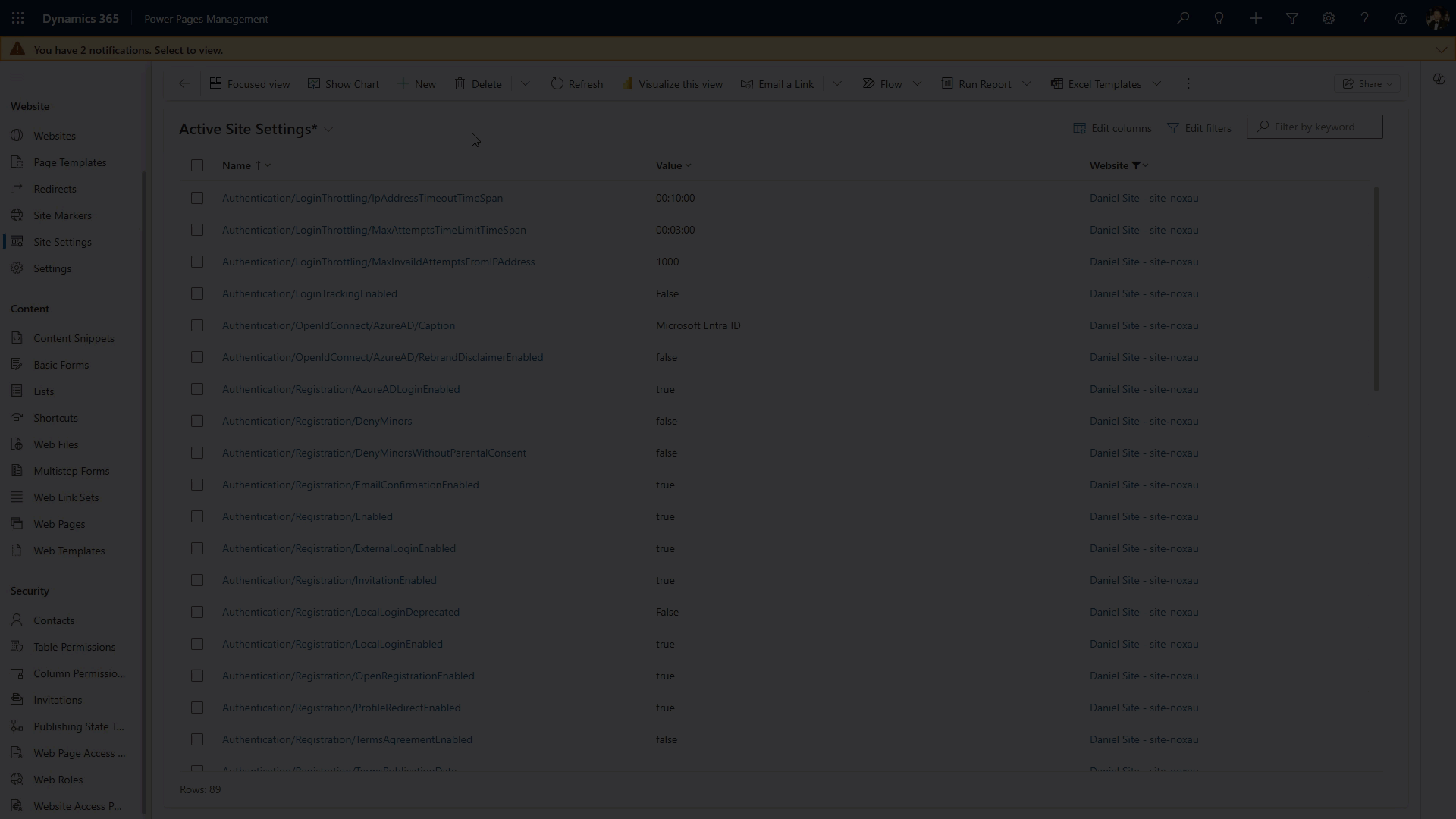 Power Pages Importing Site Settings for the standard data model
