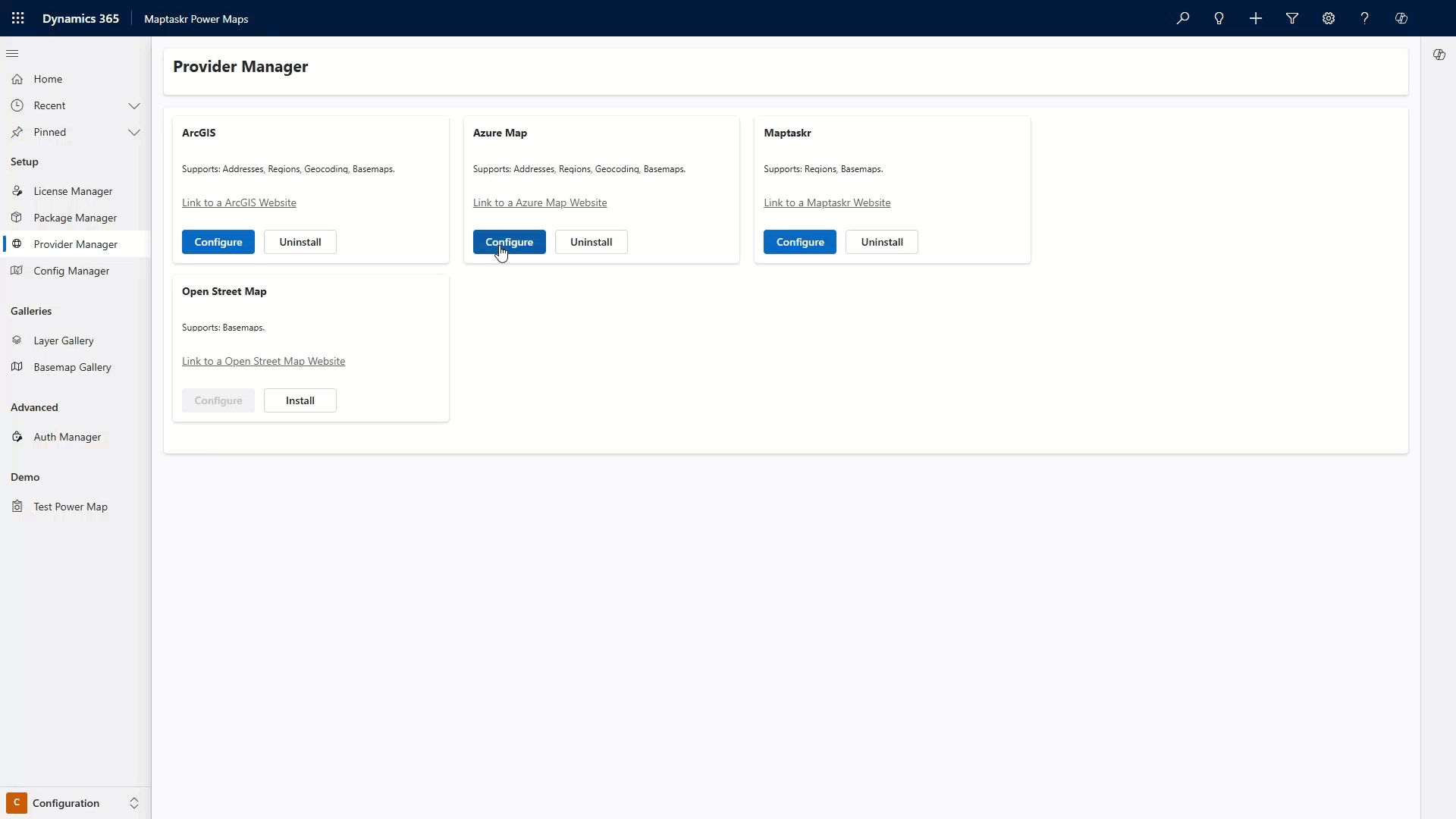 Provider Manager - Azure Maps Subscription key
